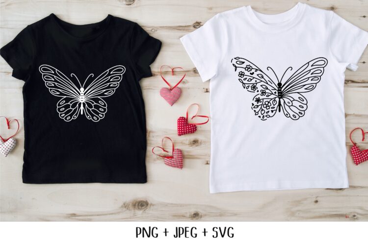 SVG Butterfly T-shirt Design Black and White 2